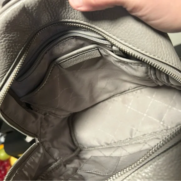 MICHAEL KORS Abbey Medium Grey Studded Pebbled Leather Backpack - Picture 11 of 16
